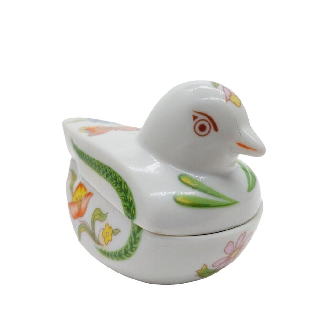 Prestige Porcelain Bird Trinket Box floral butterflies white